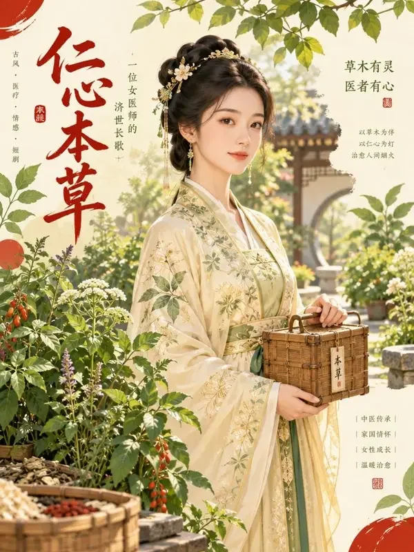 黄果剧场免费《天才医妃》封面海报，古院中执药的医女